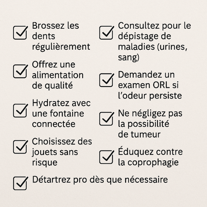 La mauvaise haleine n’est pas une fatalité. Avec les bons gestes, un équipement adapté (brossage, friandises, fontaine), et un suivi vétérinaire, ton chien peut retrouver une haleine agréable… et tes narines seront reconnaissantes.
Un bon départ vers une truffe fraîche !
