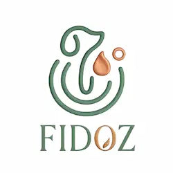 Logo Fidoz vert avec icône goutte et feuille stylisée – marque française d’accessoires pour animaux